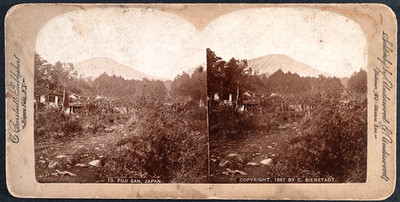 Fuji San mountain in Japan by Bierstadt nice Stereoview