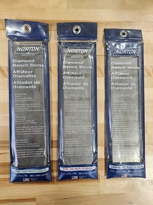 NORTON X-FINE 1200, FINE 600, COARSE 325 MESH DIAMOND SHARPENING STONES USA MADE