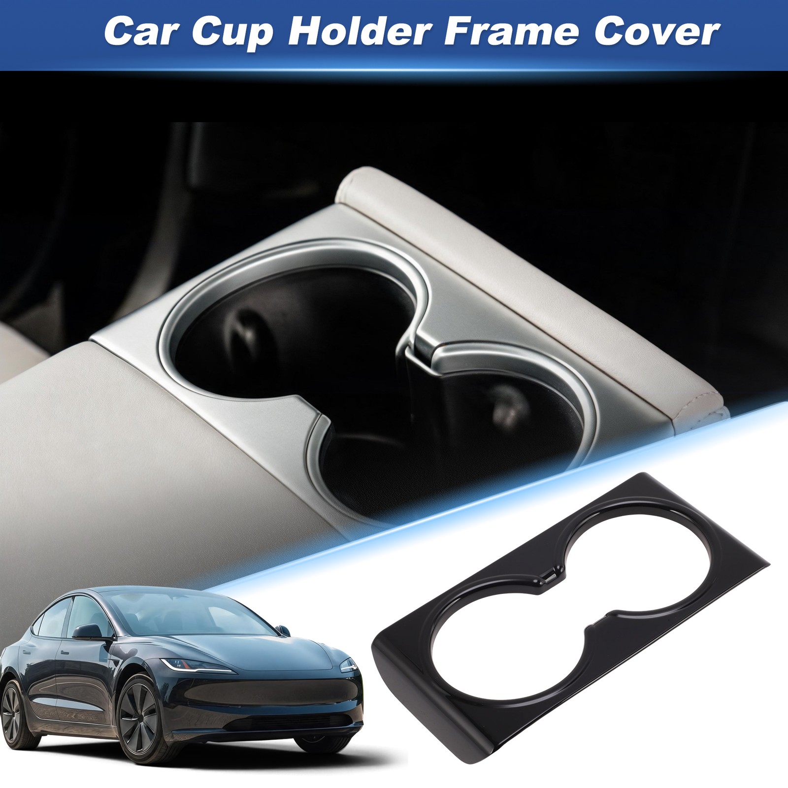 Rear Armrest Car Cup Holder Frame Cover for Tesla Model 3 2024 Piano Black