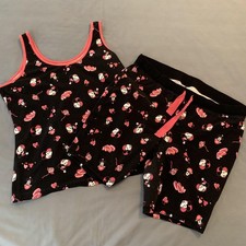 Disney Minnie Mouse Pajama Set Womens 2 Black Pink Tank Top Shorts Sleepwear