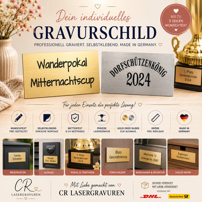 Personalisiertes Gravurschild selbstklebend Wunschtext Gold Silber Made in DE
