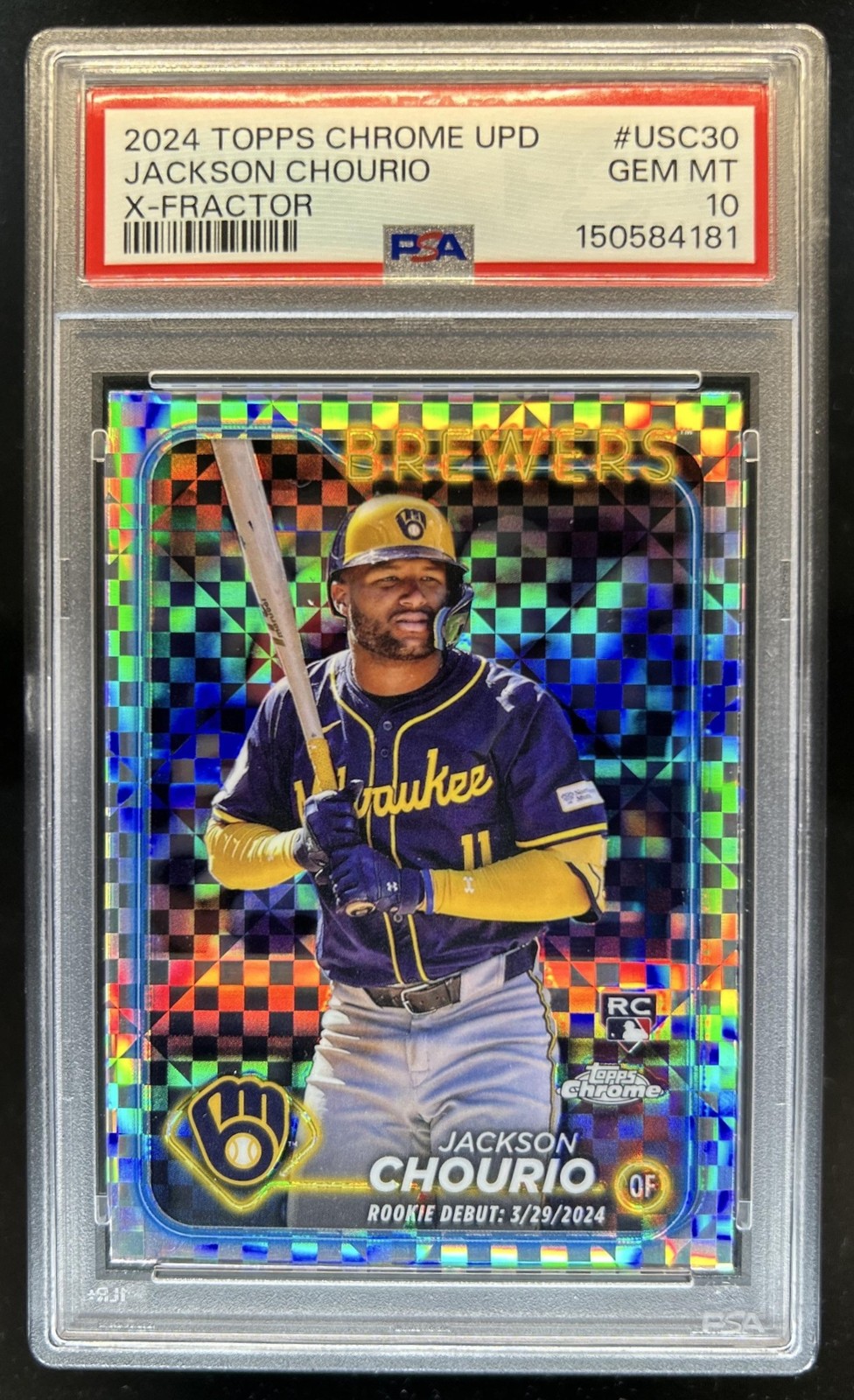 2024 Topps Chrome Update Jackson Chourio RC X-Fractor #USC30 Brewers PSA 10