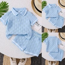 2PCS Baby Boys Ribbed T-Shirt Shorts Tracksuit Summer Clothes Toddler Outfit Set