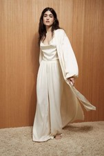 Nasty Gal Satin Long Pajama Set And Dressing Gown Champagne Size 6 NWT