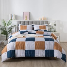 Plaid Checkered Comforter Set Navy and Gray, Fluffy King Navy-gray-plaid