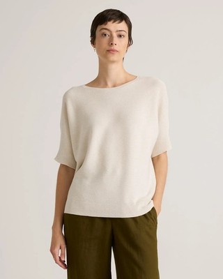 NWT Quince Lightweight Cotton Cashmere LinkStitch Dolman Sweater Heather Bone L