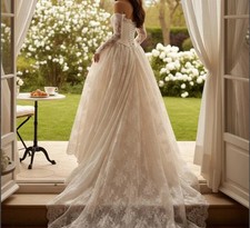 Full Lace Corset Wedding Dress Wedding Dress 32-60 Long Sleeve Lace Up
