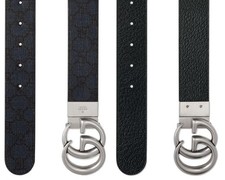 NEW GUCCI GG MARMONT BLUE DARK BLUE REVERSIBLE LEATHER CANVAS LOGO BELT 100/40