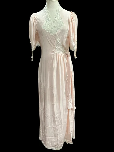 Vintage Christian Dior Lingerie Abito Rosa Accappatoio Peignoir Set Pizzo Petite Union Made