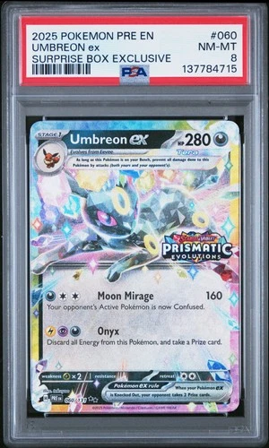 2025 POKEMON PRE EN-PRISMATIC EVOLUTIONS SURPRISE BOX EXCLUSIVE UMBREON EX PSA 8