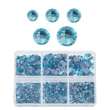 1200Pcs Hotfix Rhinestones Flatback Glass, 5 Sizes SS6-SS30, Lake Blue