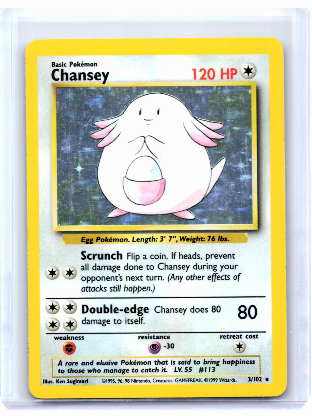 1999 Pokemon—Chansey #3/102 Base Set—Holo Rare [Heavily Played]