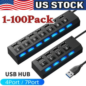USB Hub 7 Interrupteur de port en marche/arrêt Splitter haute vitesse AC Câble d'adaptateur PC Lot d'ordinateurs portables