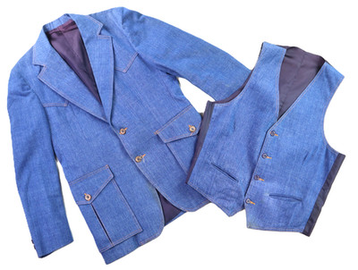 Vintage Edwin Scott Men s S M 40 Denim Suit Sport Jacket Blazer Vest 2 Piece Set