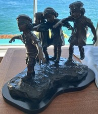 Bronze Sculpture Four Children Playing Blind Mans Bluff August Moreau 12”