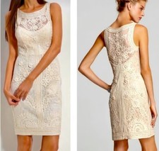 Sue Wong Nocturne Soutache Lace Cocktail Dress Size 2 Ivory Sheer Lined Wedding