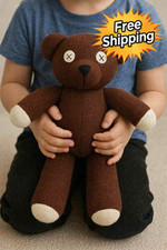Mr Bean Teddy Bear Plush Toy Brown Knit X Eye Vintage Style Soft Doll 9.8 Inches