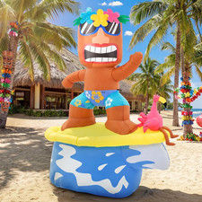5FT Flamingo Inflatable Tiki Surfboard Luau Party Decorations, Summer Inflatable