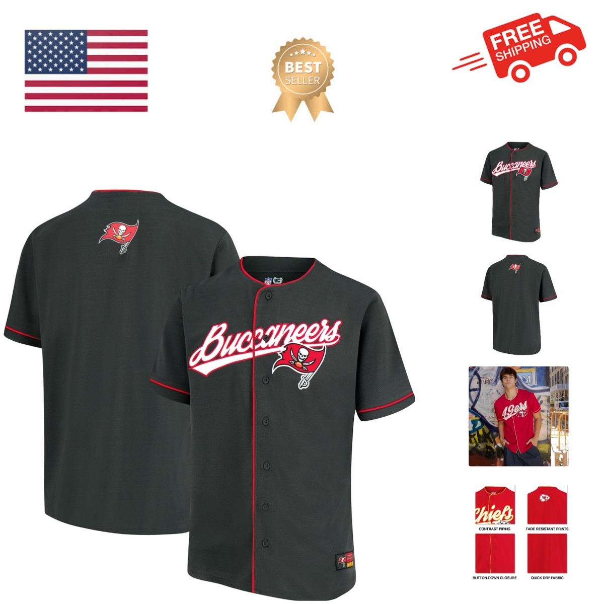 Adult's NFL Official Button Down Baseball Mesh Jersey Shirt | eBay