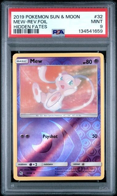 2019 POKEMON SUN & MOON HIDDEN FATES #32 MEW-REVERSE FOIL PSA 9