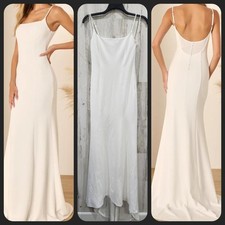 LULUS Blessed Romance White Sleeveless Button Back Mermaid Maxi Dress Size MED