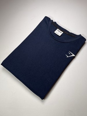 Gymshark Navy T-Shirt mit weißer Stickerei Baumwolle Tee Top Herren L [96]