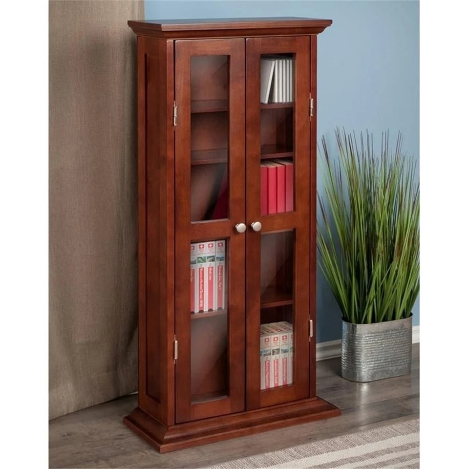 Pemberly Row Solid Wood CD & DVD Media Storage Cabinet in Antique Walnut - Image 3 of 4