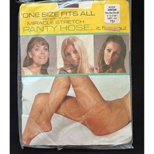 Vtg 1970s Miracle Stretch Pantyhose NOS NIP Suntan 100 Nylon Three Faces Prop
