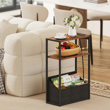 Narrow Side Table with Charging Station, Slim End Table