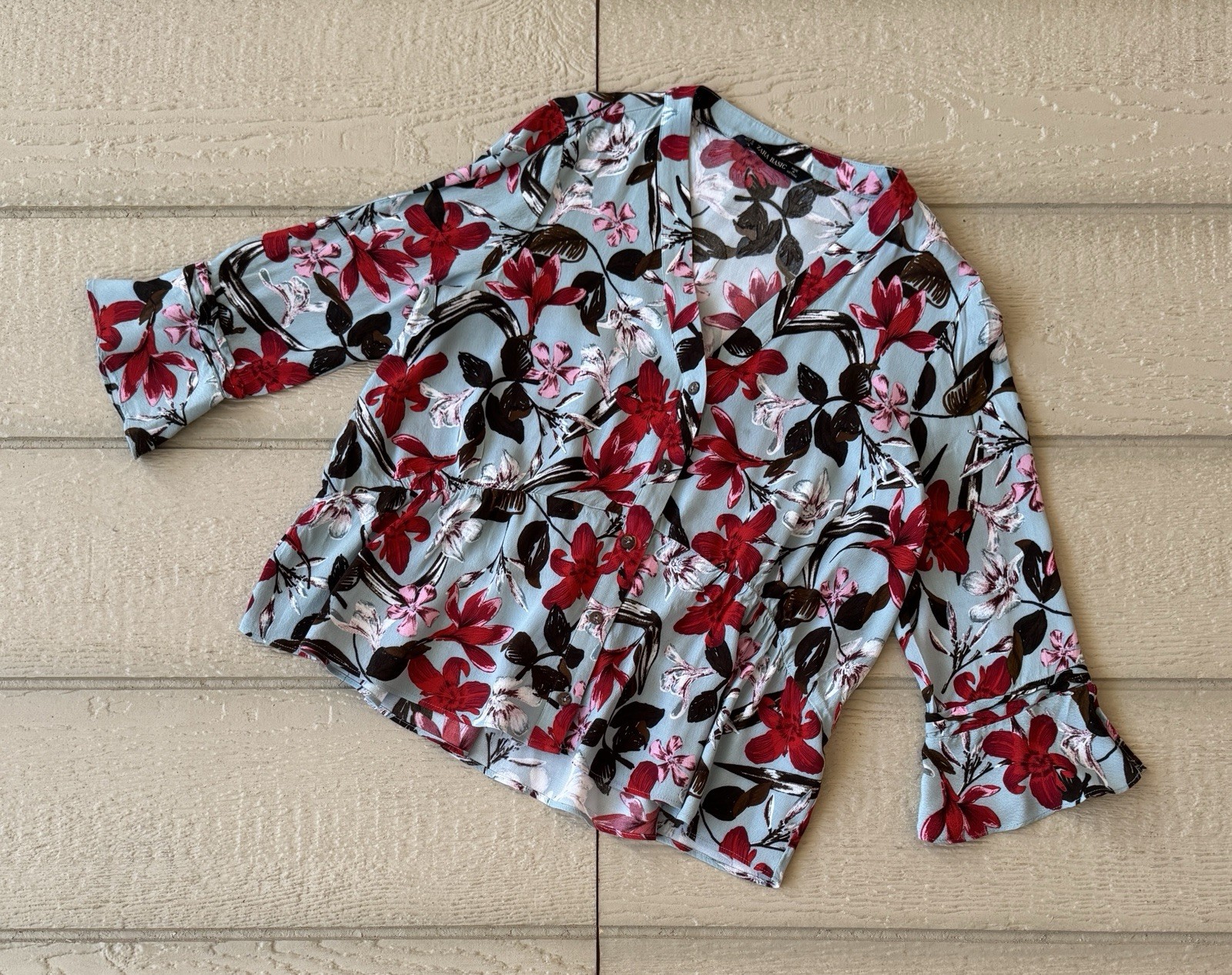 ZARA Basic Button-Down 3/4 Sleeve Peplum Blouse F… - image 1