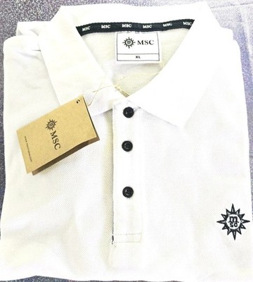 Mens Msc Cruise Ship  Collared White Cotton Polo Shirt XL NWT Embroidered 