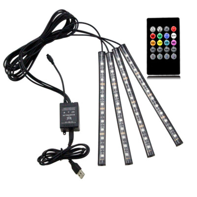 4PCS Car USB RGB 48 LED Light Strip Interior Atmosphere Neon Lamp ...