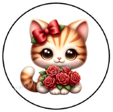 CAT WITH ROSES VALENTINES DAY ENVELOPE SEALS LABELS STICKERS PARTY FAVORS