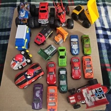 Lot of  Assorted Die-Cast, Wood, And Plastic Toy Cars - Mixed Brands and Models 