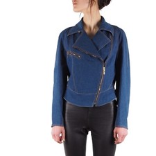 Escada Vintage Women's Blue Denim Zip Biker Jacket size 38