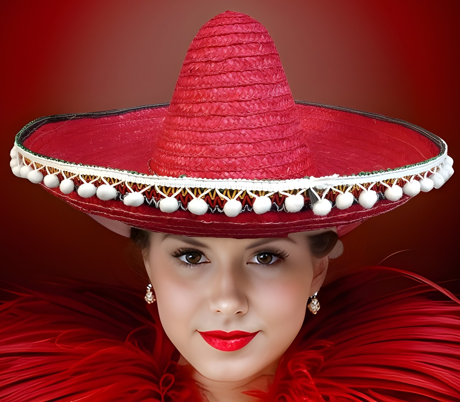 Mexicano Sombrero Rojo Sombrero Occidental Bandido Elegante Vestido Disfraz Fiesta Accesorio