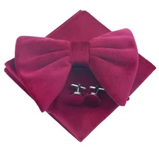 Velvet Bow Ties for Men Oversize Pre-tie Bowtie Cufflink Pock Square Set Tuxe...