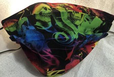 ADULT Handmade Face Mask - Reversible - NWOT- Neon Skulls