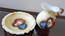 ORIGINAL ARTMARK JAPAN HAND PAINTED PORCELAIN FRUITS MINIATURE PITCHER BOWL SET