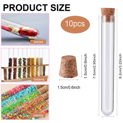 10pc Plastic Test Tube with Cork Stoppers Lab Container Educational Supplies DIY
