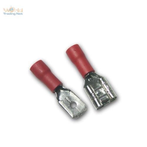 100 pares de zapatas de cable enchufe y hembra roja 6,3 x 0,8 mm para zapata de cable 0,5-1,5 mm2 - Imagen 1 de 6