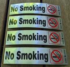 Lot of 4 Hillman 2-in x 8-in Mylar Reflective Prohibited Sign No Smoking 839838