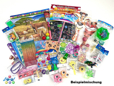 50 x Mitgebsel Mix für Kindergeburtstag, Tombola, Give Away + GRATIS 12 Tüten