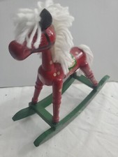 Vintage Toy Rocking Horse Ornament WITH YARN TAIL  MAIN Painted And Decorated.