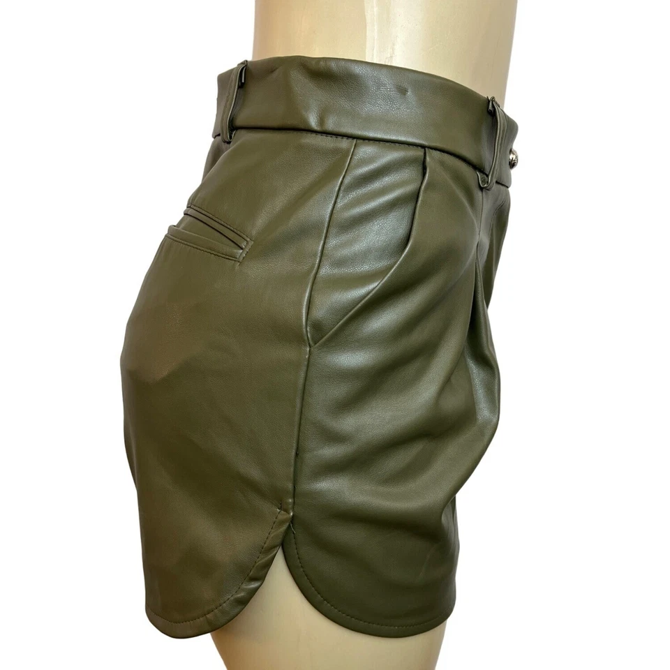 Pantalones Cortos Para Mujer Atelier Linah Verde Cintura Alta Cuero Sintético Dobladillo Tulipán Talla 3 Foto 3 de 4