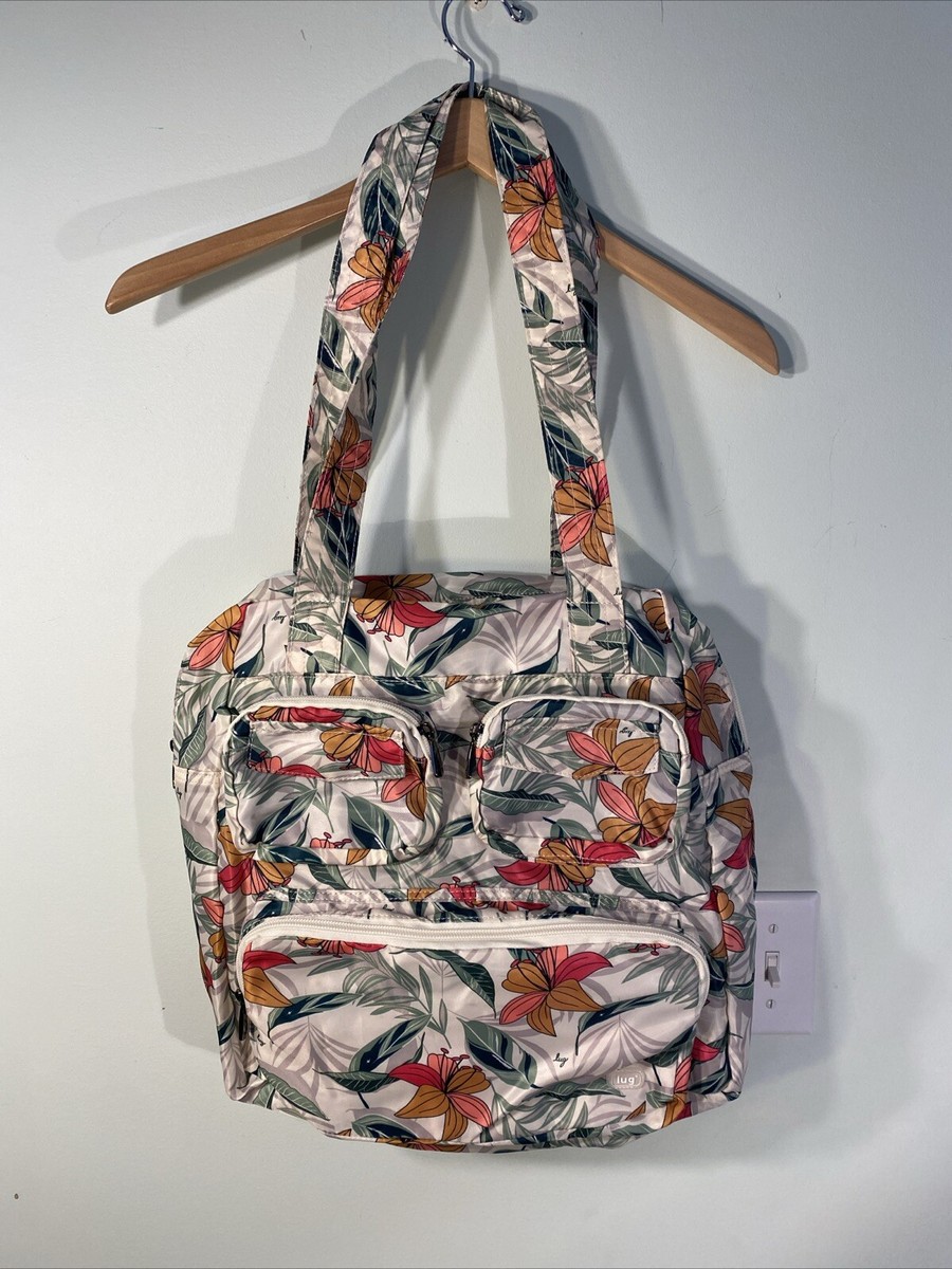 Lug Puddle Jumper Hibiscus Palm Print Packable Tote Bag  display picture 3