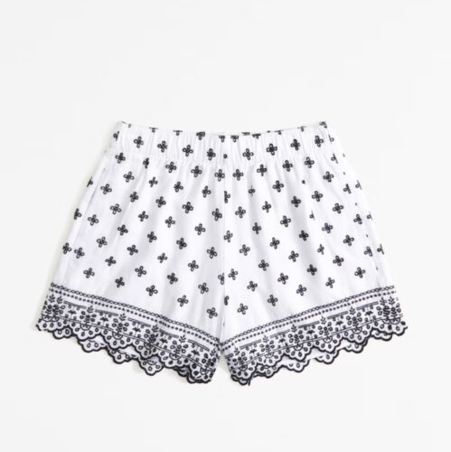 Abercrombie & Fitch Elastic Waist Eyelet Embroidered Shorts Linen Blend Sz L NWT