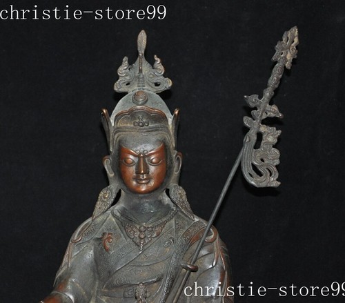 12 " old Tibet Tibetan Buddhism bronze Guru Rinpoche Padmasambhava Buddha Statue - Picture 2 of 12