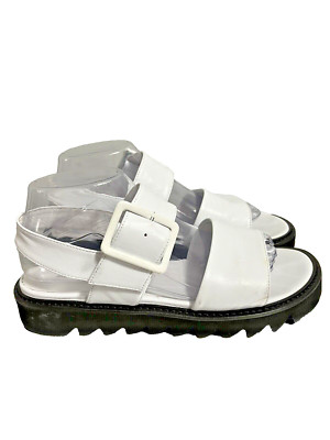 ASKA Ellis White Leather Platform Sandals  39 / 9 Retail $275 ITALY EUC