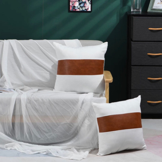 Наволочка из хлопка и Искусственной Кожи Белая 18x18